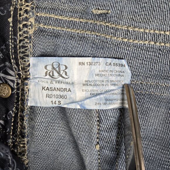 Rock & Republic Kasandra Medium Rise Boot Cut Rhinestone Stud Blue Jeans 14 S - Picture 4 of 5